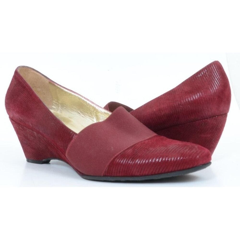 Ron White All Day Heels Burgundy Wine Leather Closed Toe Wedges Made In Italy 9